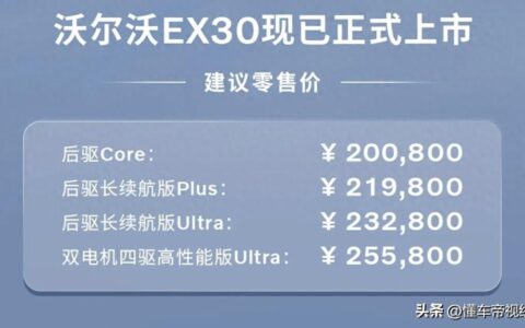 新车 | 20.08万元起，沃尔沃EX30正式开启交付，最高续航590公里-沃尔沃ec200价格