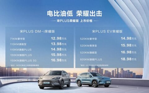 仅需12.98万元起！比亚迪全新宋PLUS荣耀版上市-比亚迪汽车宋plus EV605km